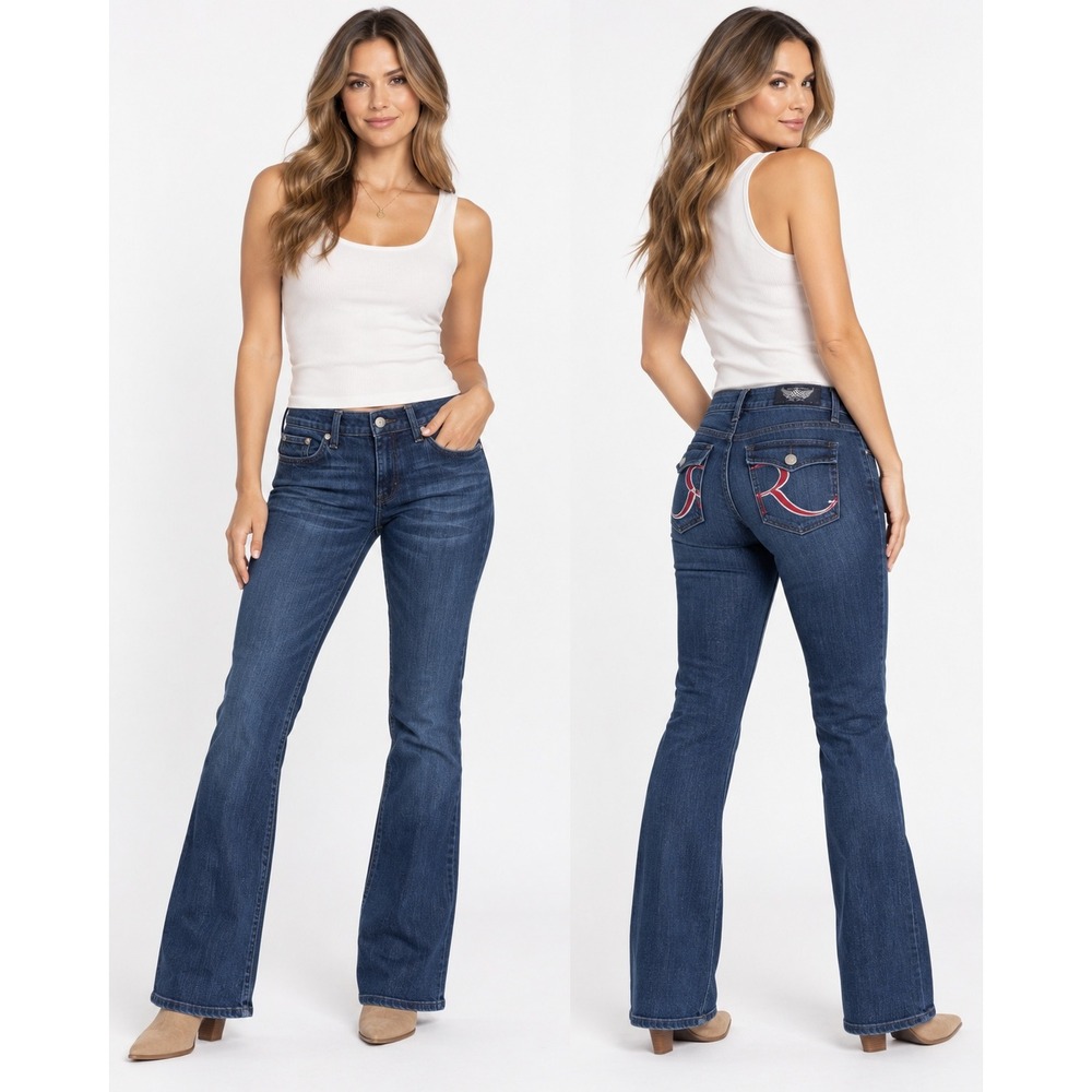Rock & Republic Kurt Women's Bootcut Jeans Dark Wash Embroidered Flap Pocket Y2K